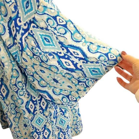 LuLaRoe Monroe Kimono Kaftan Duster Fringe Size L Blue Sheer Longline - Picture 3 of 7